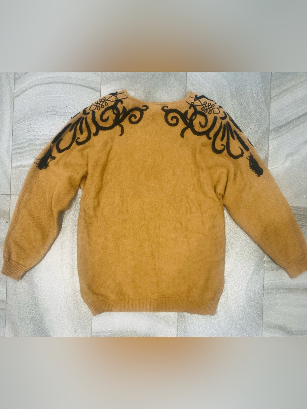 Women’s Vintage Crismina Lambs Wool Angora Embroidered Beaded Sweater Tassles - Picture 9 of 10